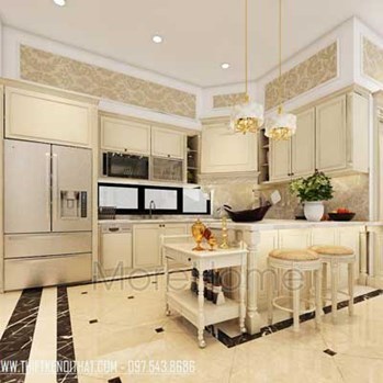  Tủ bếp gỗ tự nhiên tân cổ điển sang trọng tại Quảng Ninh